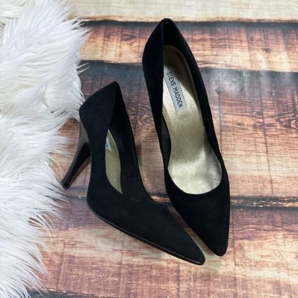 Steve Madden Leather Suede Black Heels - Picture 1 of 11